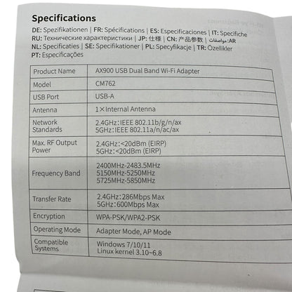 Ugreen AX900 USB Dual Band Wi-Fi Adapter CM762/CM763 Black NWOB
