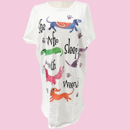 Womens Nightshirt She Who Sleeps With Weenies One Size SS Sleepwear NEW