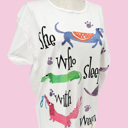 Womens Nightshirt She Who Sleeps With Weenies One Size SS Sleepwear NEW