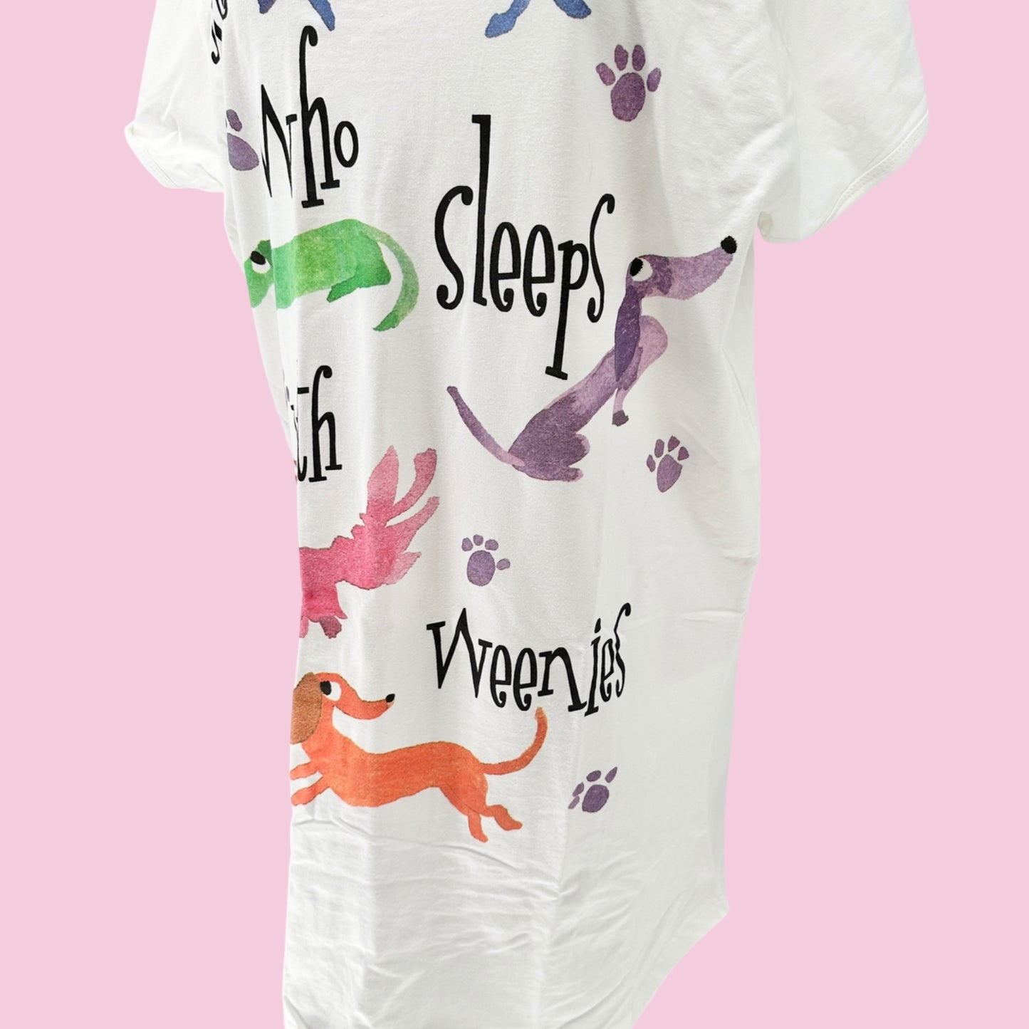 Womens Nightshirt She Who Sleeps With Weenies One Size SS Sleepwear NEW