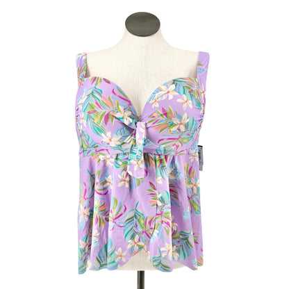 Torrid 3 Wireless Babydoll Tie-Front Tankini Top Lush Tropical Wisteria 3-DD/F