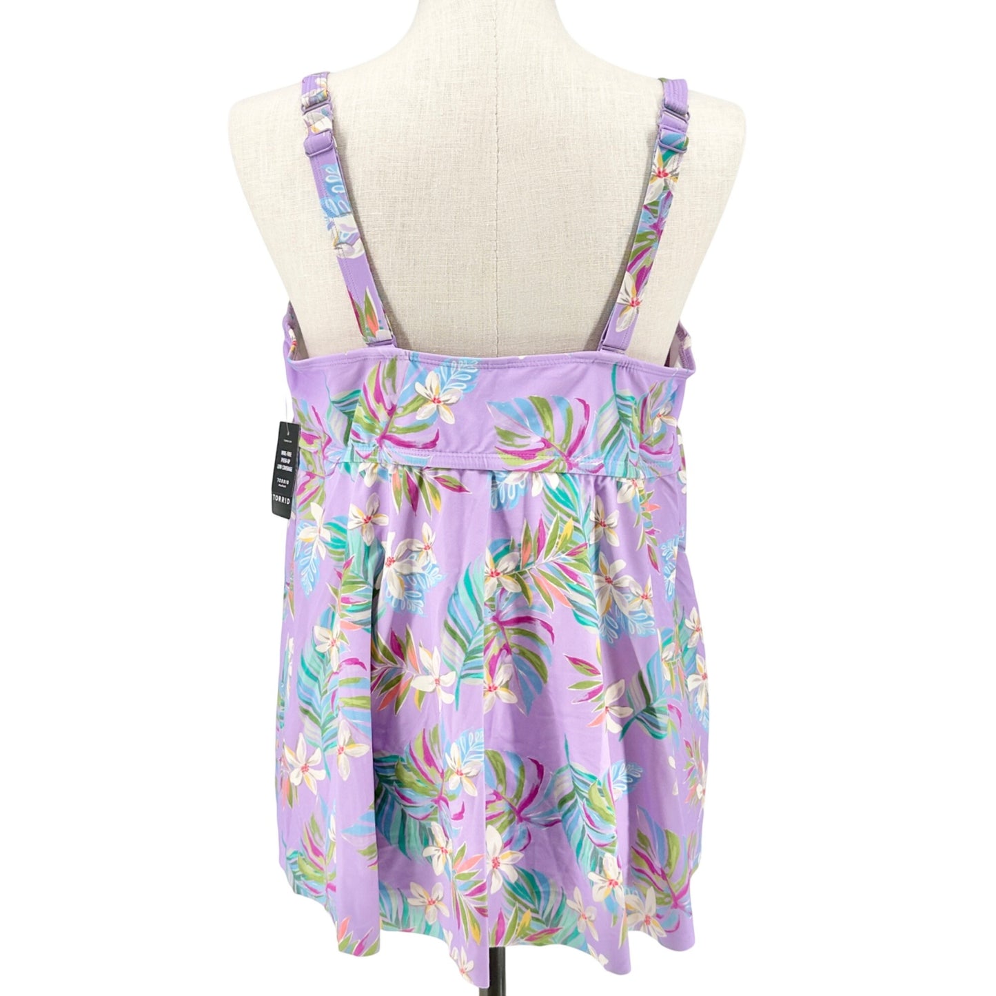 Torrid 3 Wireless Babydoll Tie-Front Tankini Top Lush Tropical Wisteria 3-DD/F