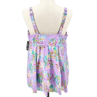 Torrid 3 Wireless Babydoll Tie-Front Tankini Top Lush Tropical Wisteria 3-DD/F
