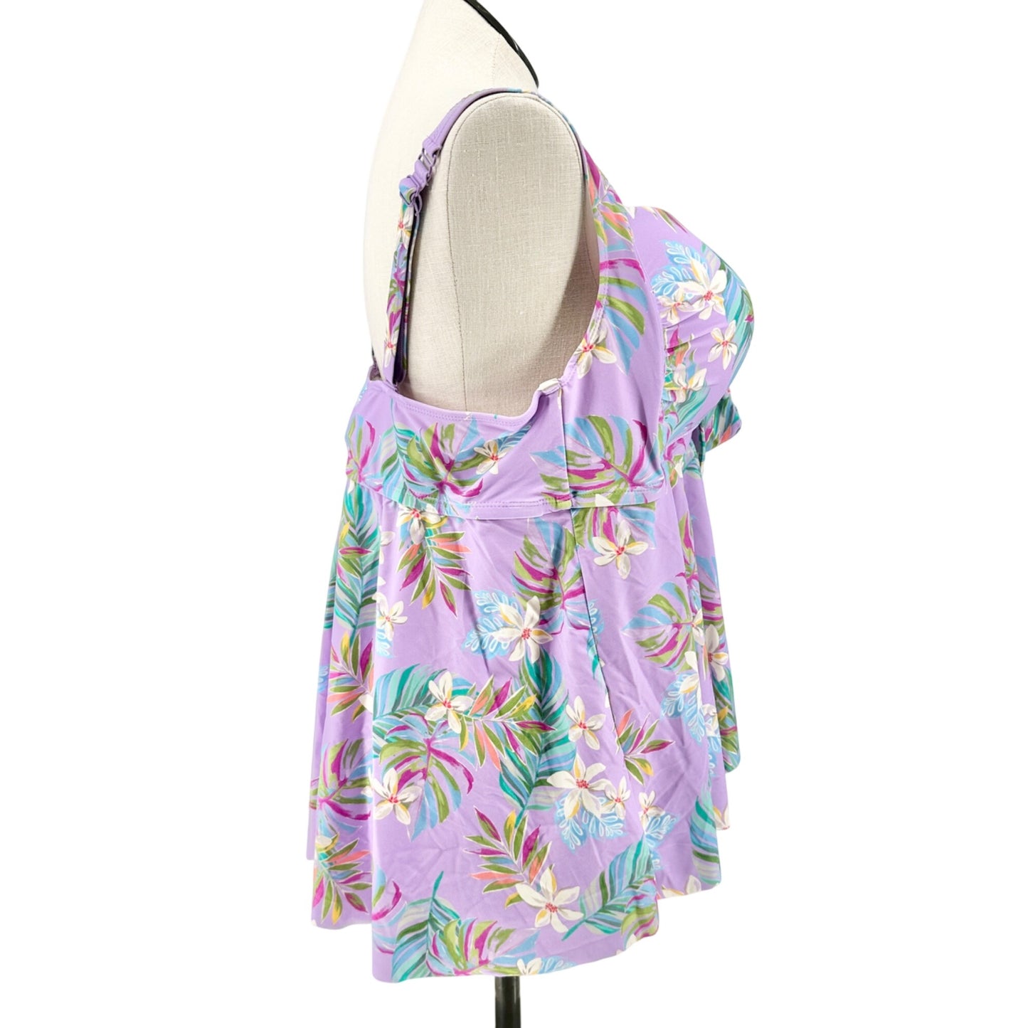 Torrid 3 Wireless Babydoll Tie-Front Tankini Top Lush Tropical Wisteria 3-DD/F