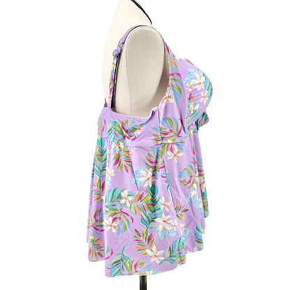 Torrid 3 Wireless Babydoll Tie-Front Tankini Top Lush Tropical Wisteria 3-DD/F