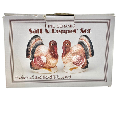 Turkey Ceramic Salt and Pepper Shaker Set Vintage Boxed Thanksgiving Tableware