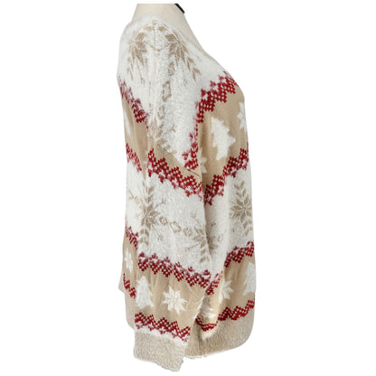 Holiday Time Sweater Womens 3X (24W-26W) Beige Red White Christmas Snowflake