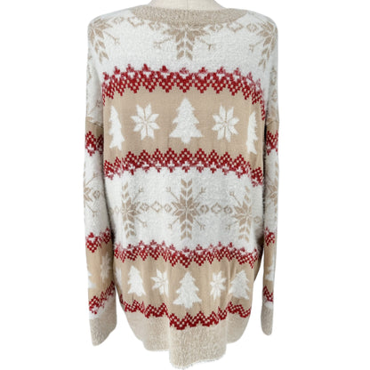 Holiday Time Sweater Womens 3X (24W-26W) Beige Red White Christmas Snowflake