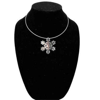Snowflake Pendant Necklace Silver Tone Winter Jewelry Adjustable Chain 16-18 in