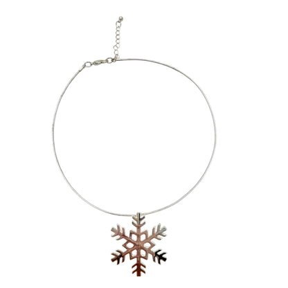 Snowflake Pendant Necklace Silver Tone Winter Jewelry Adjustable Chain 16-18 in