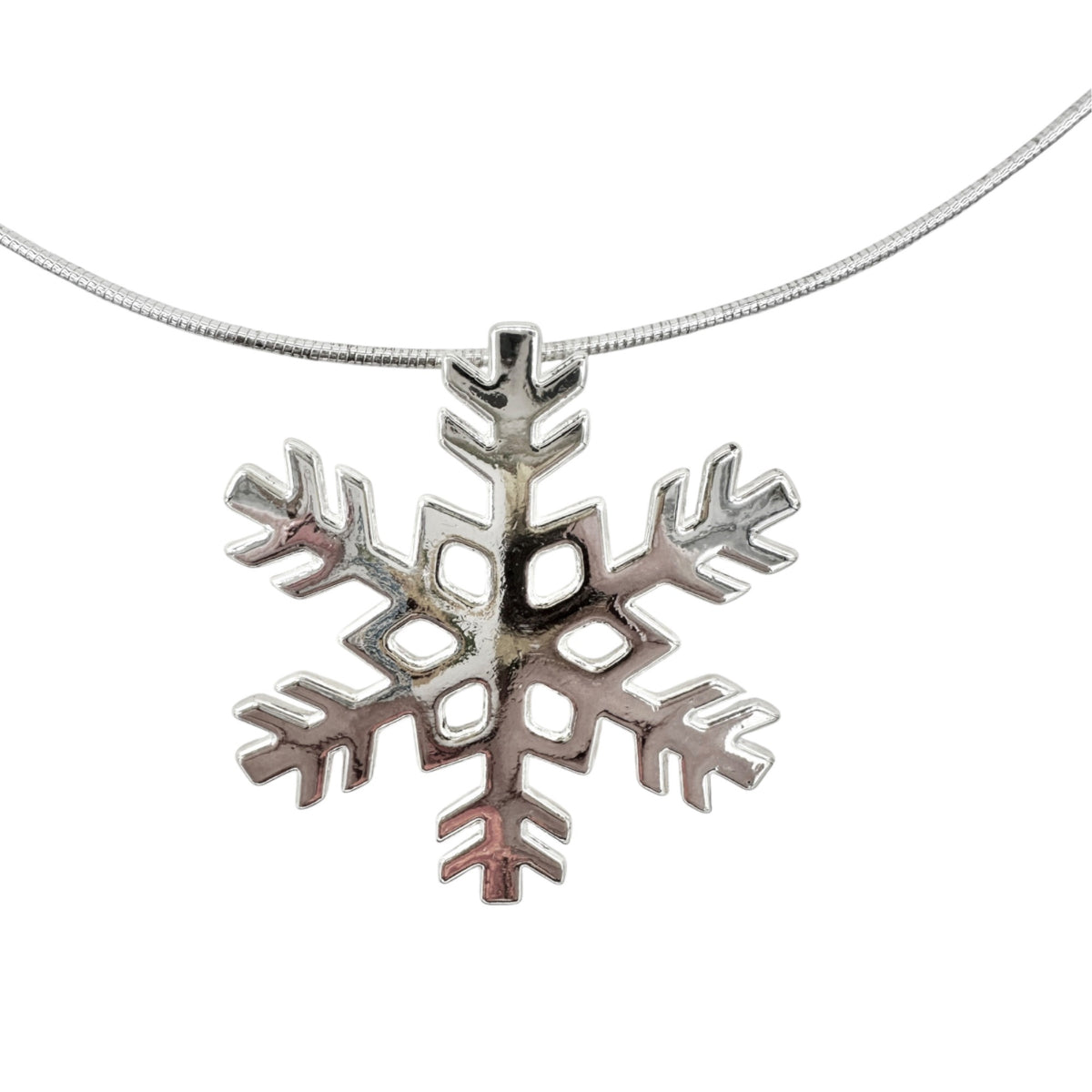 Snowflake Pendant Necklace Silver Tone Winter Jewelry Adjustable Chain 16-18 in