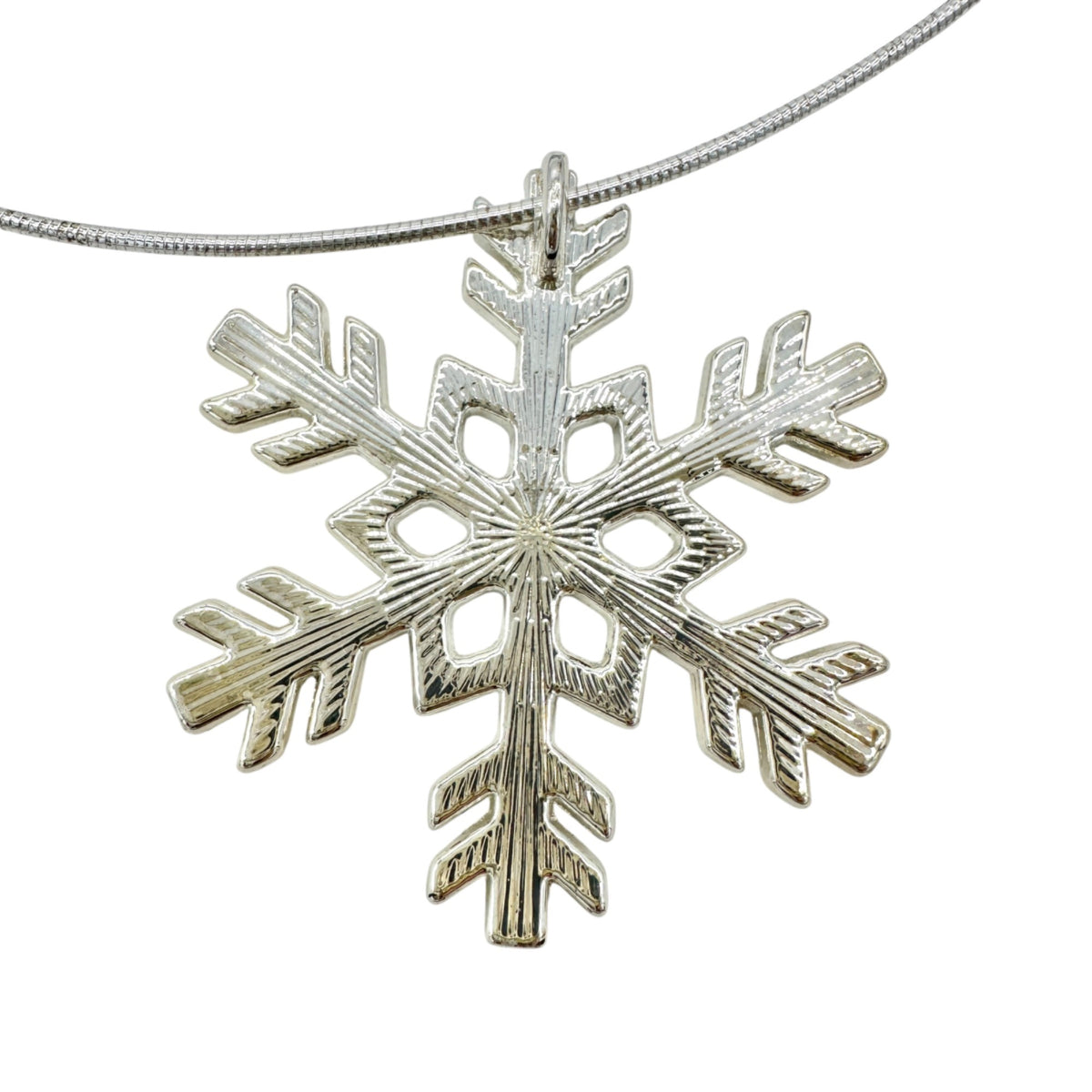 Snowflake Pendant Necklace Silver Tone Winter Jewelry Adjustable Chain 16-18 in