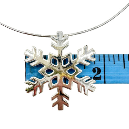 Snowflake Pendant Necklace Silver Tone Winter Jewelry Adjustable Chain 16-18 in