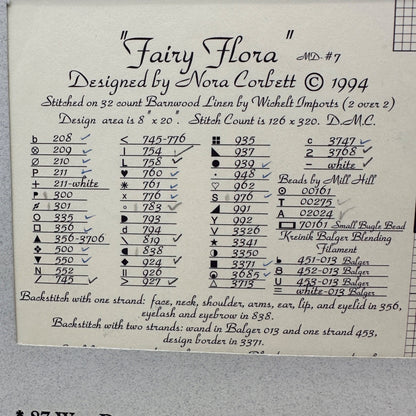 Mirabilia FAIRY FLORA Cross Stitch Pattern By Nora Corbett 1994 Design 8" x 20"