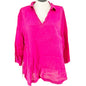 Isaac Mizrahi Top Womens 2X Pink Relaxed Linen Tunic Lightweight 3/4 Sleeves