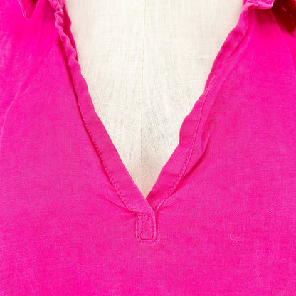 Isaac Mizrahi Top Womens 2X Pink Relaxed Linen Tunic Lightweight 3/4 Sleeves