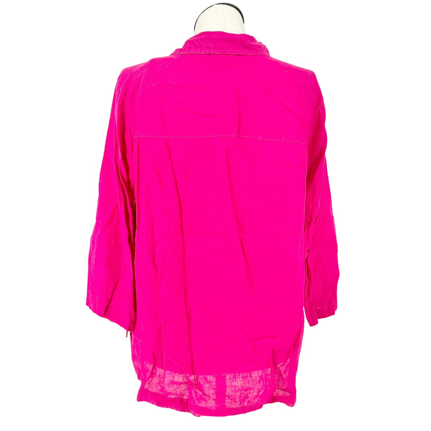 Isaac Mizrahi Top Womens 2X Pink Relaxed Linen Tunic Lightweight 3/4 Sleeves