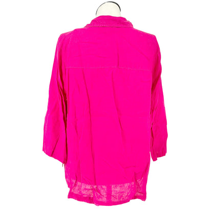 Isaac Mizrahi Top Womens 2X Pink Relaxed Linen Tunic Lightweight 3/4 Sleeves