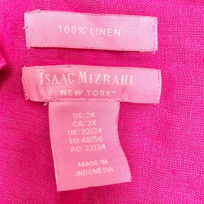 Isaac Mizrahi Top Womens 2X Pink Relaxed Linen Tunic Lightweight 3/4 Sleeves