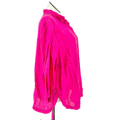 Isaac Mizrahi Top Womens 2X Pink Relaxed Linen Tunic Lightweight 3/4 Sleeves