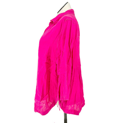 Isaac Mizrahi Top Womens 2X Pink Relaxed Linen Tunic Lightweight 3/4 Sleeves