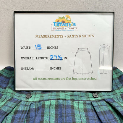 Vintage Plaid Midi Skirt Womens M Blue and Green Flannel Button Detail Pleated