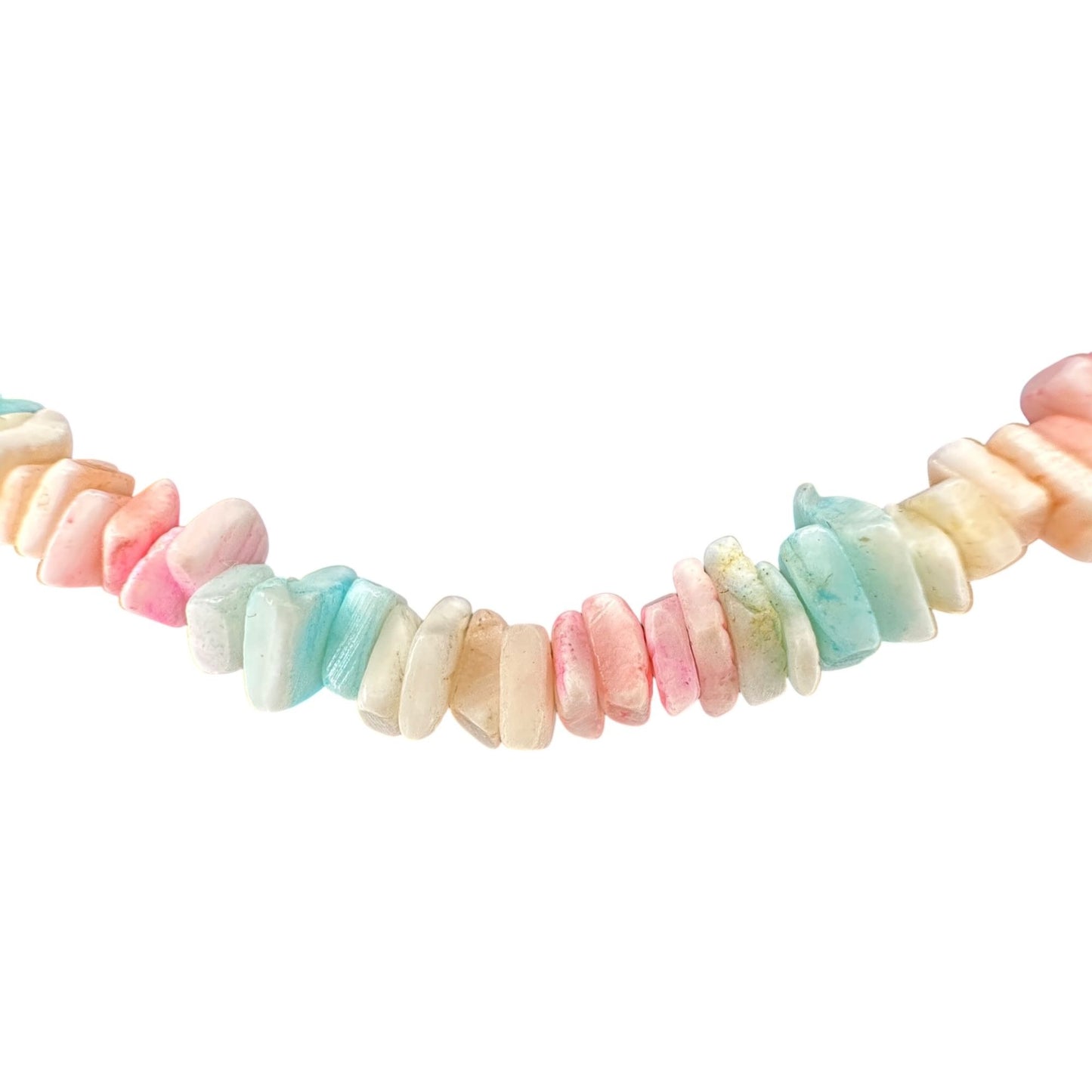 Vintage Puka Shell Necklace Goldtone Barrel Clasp 16 inch White Pastel Pink Blue