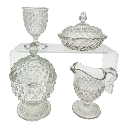 Vintage Pressed Sawtooth Glass 4pc Childrens Tableware Set TS-45 Smooth Top