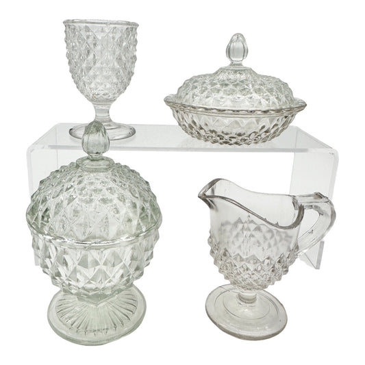 Vintage Pressed Sawtooth Glass 4pc Childrens Tableware Set TS-45 Smooth Top