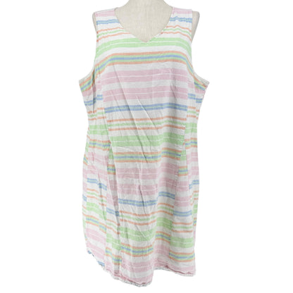 Kim Rogers Curvy Dress 2X Striped Sleeveless Linen Blend White w Pastel Stripes