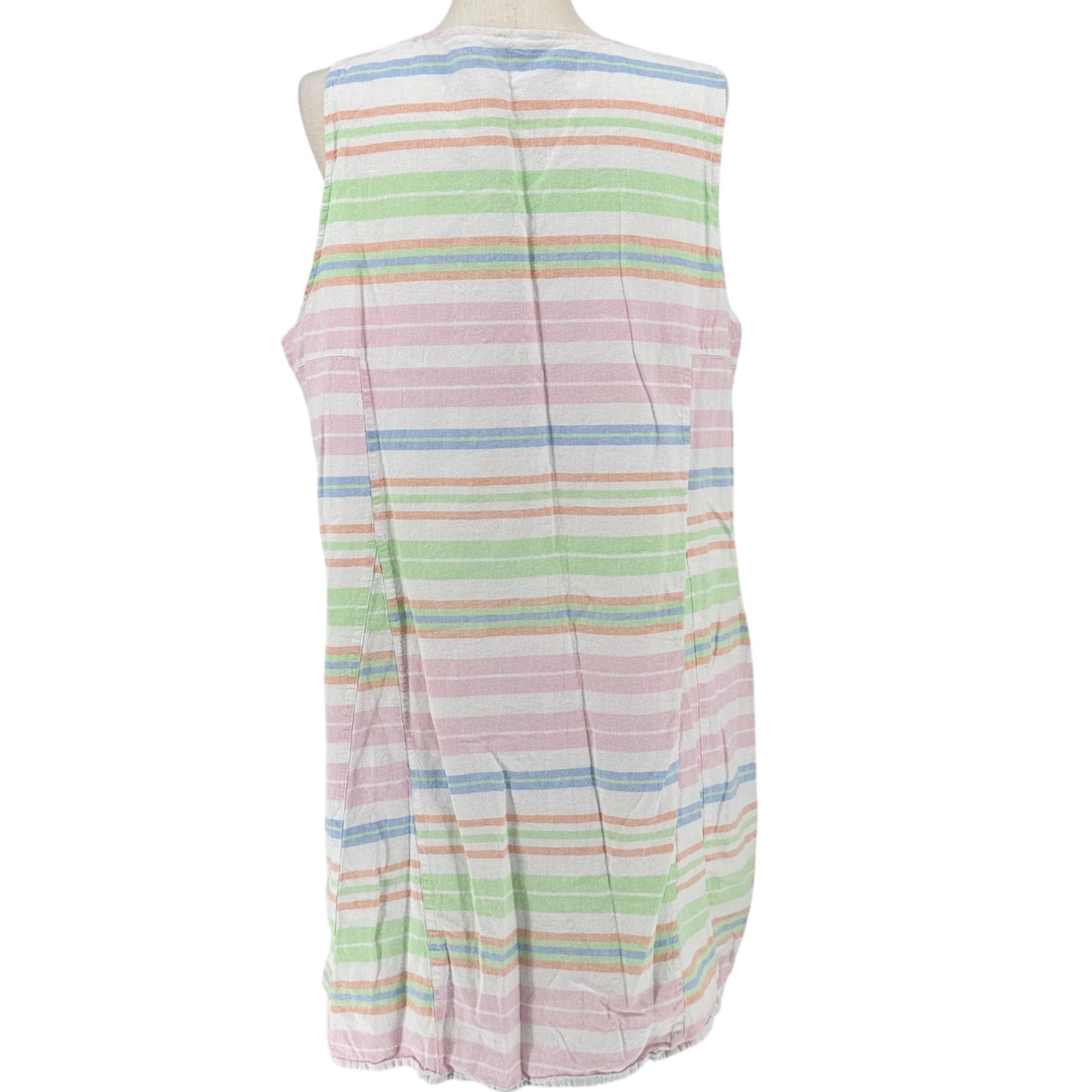 Kim Rogers Curvy Dress 2X Striped Sleeveless Linen Blend White w Pastel Stripes