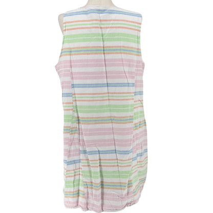 Kim Rogers Curvy Dress 2X Striped Sleeveless Linen Blend White w Pastel Stripes