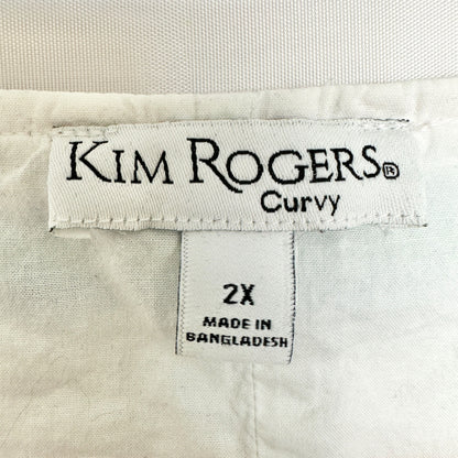 Kim Rogers Curvy Dress 2X Striped Sleeveless Linen Blend White w Pastel Stripes