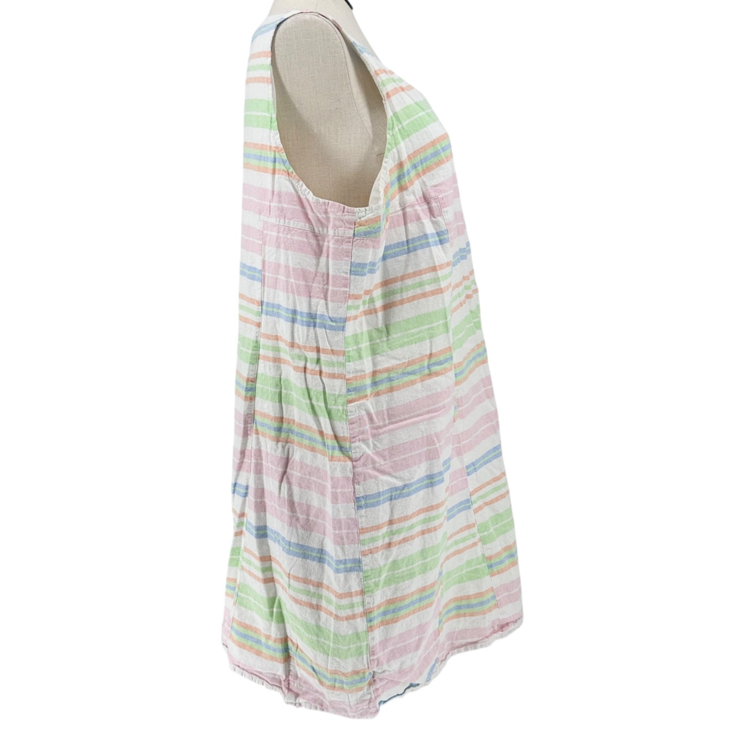 Kim Rogers Curvy Dress 2X Striped Sleeveless Linen Blend White w Pastel Stripes