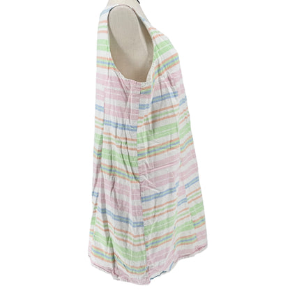 Kim Rogers Curvy Dress 2X Striped Sleeveless Linen Blend White w Pastel Stripes