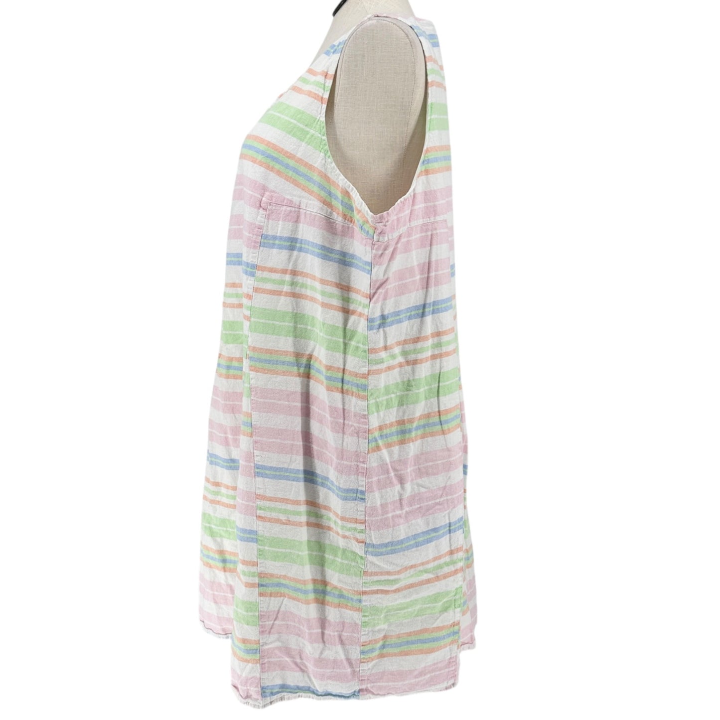 Kim Rogers Curvy Dress 2X Striped Sleeveless Linen Blend White w Pastel Stripes