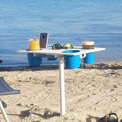 Octable Portable Beach Table With Cup Holders Sand Spike Travel Bag Outdoor Use