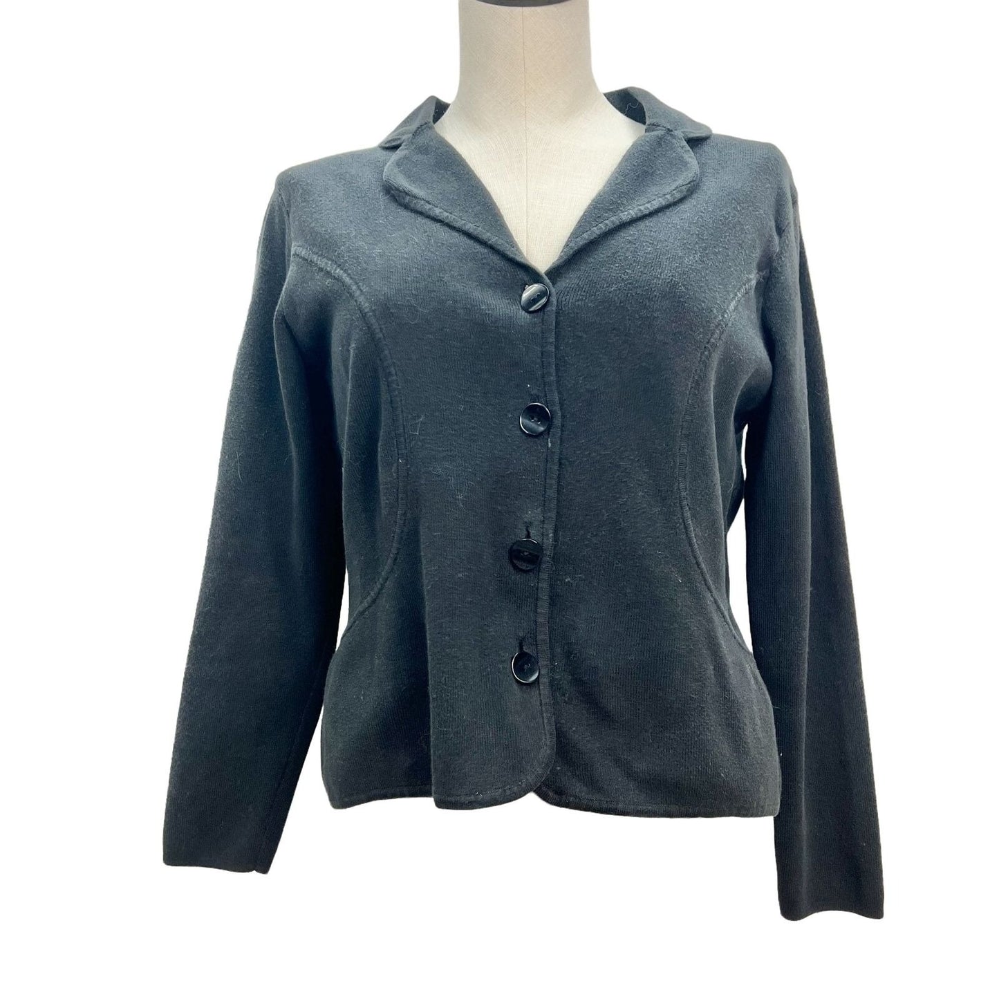 Sweater Jacket Womens Black Button Up Collared Long Sleeve