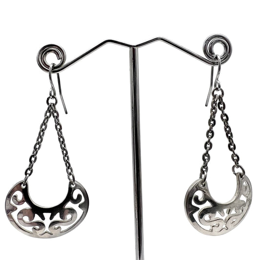 Silver Tone Filigree Drop Pierced Earrings