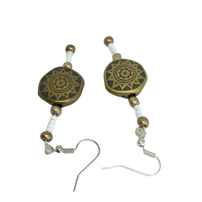 Handcrafted Beaded Earrings Golden Sun Beads & White Beads Jewelry NEW
