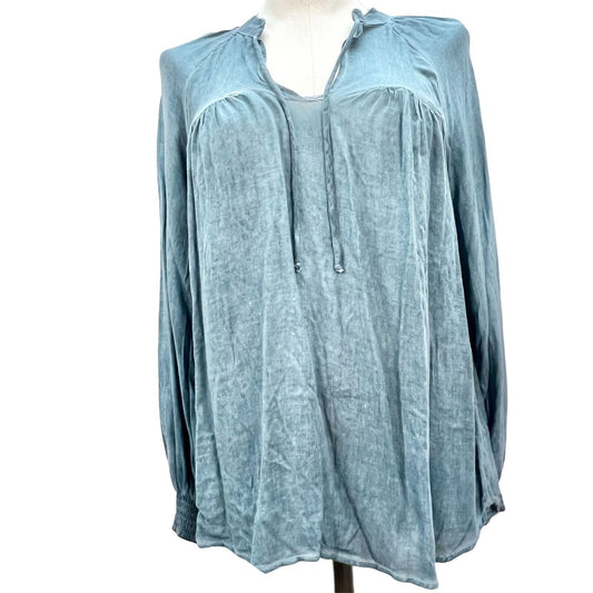 On The Road Women's Small Blue V-neck Peasant Top Cottage Core