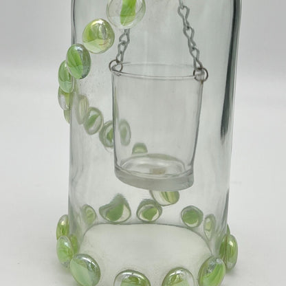 Hanging Decorative Wine Bottle Light with Votive Clear Glass Green Marble