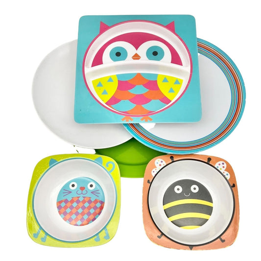 Bundle of 6 Pieces Melamine Mixed Children Dishes Bowls and Plates