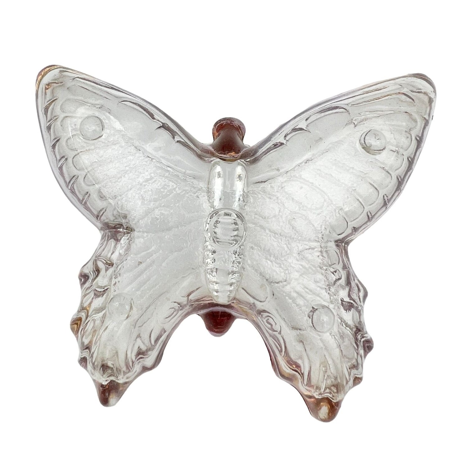 Set of 2 Vintage Butterfly Trinket Dishes 4.5 x 4 Clear Glass Gold Trim