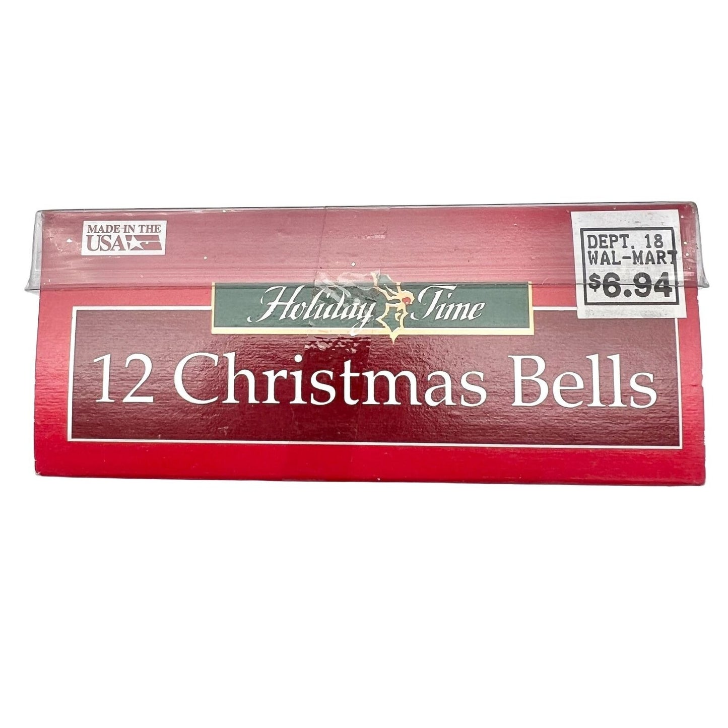 Holiday Time 12 Christmas Bells 1 inch each Gold Red Ribbon NIB