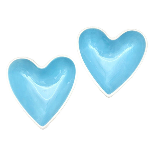 Happy Valentine's Day Set of 2 Heart Bowls  6.5 x 6 Blue White