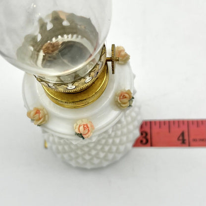 Set of 2 Mini Vintage Oil Lamps 8.5 x 3 9 x 3 Brass and White Milk Glass
