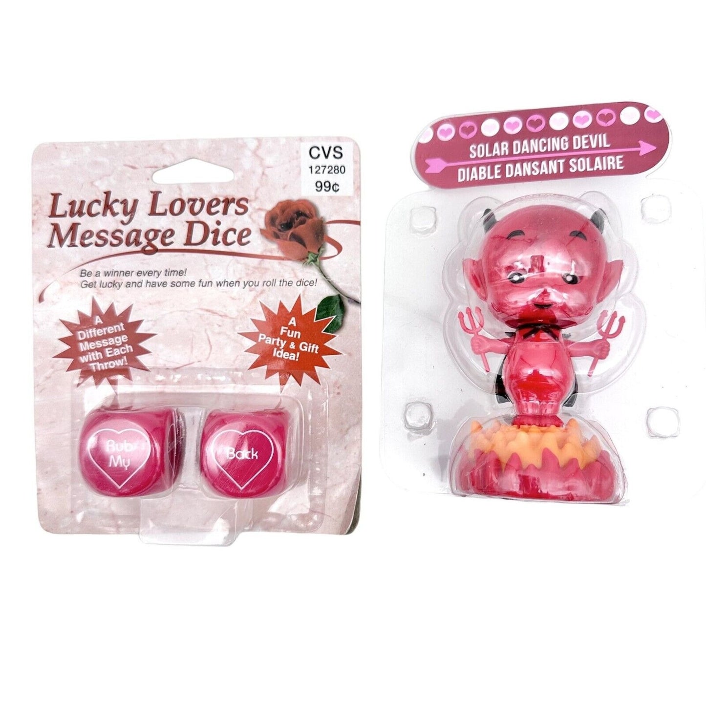 Lucky Lovers Message Dice and Solar Dancing Devil 4 inch NIP