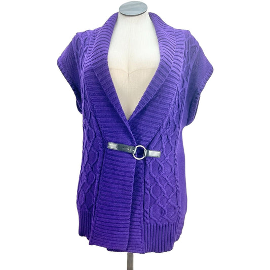 American Living Sweater Vest Women's L Purple Leather Closure Shawl Collar