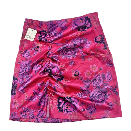 Free People Women's 4 Avas Print Miniskirt in Deep Magenta 16 inch Long NWT